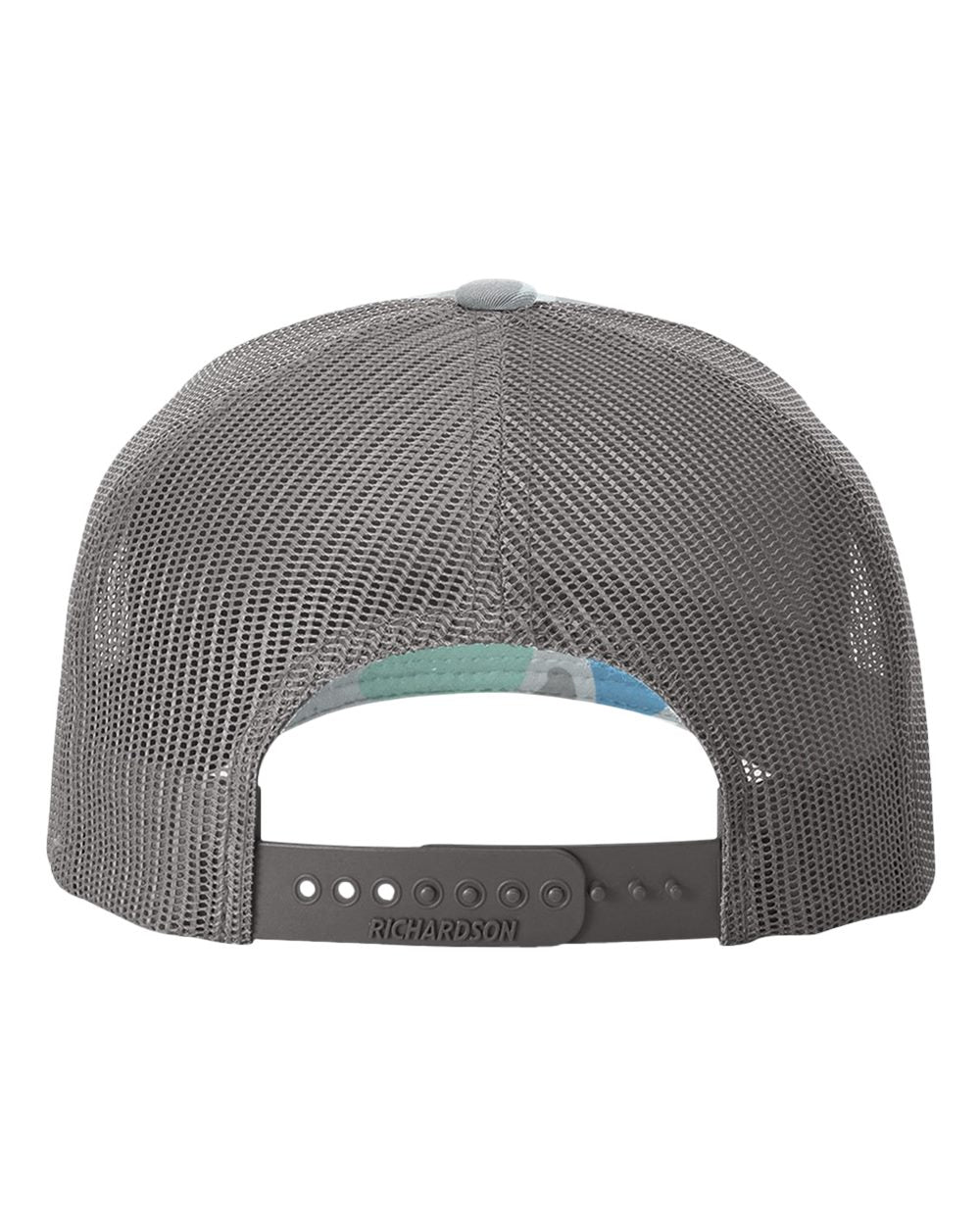 Richardson 112 -Five-Panel Printed Trucker Cap - Saltwater Duck Camo/ Charcoal - STAline Logo Side of Panel