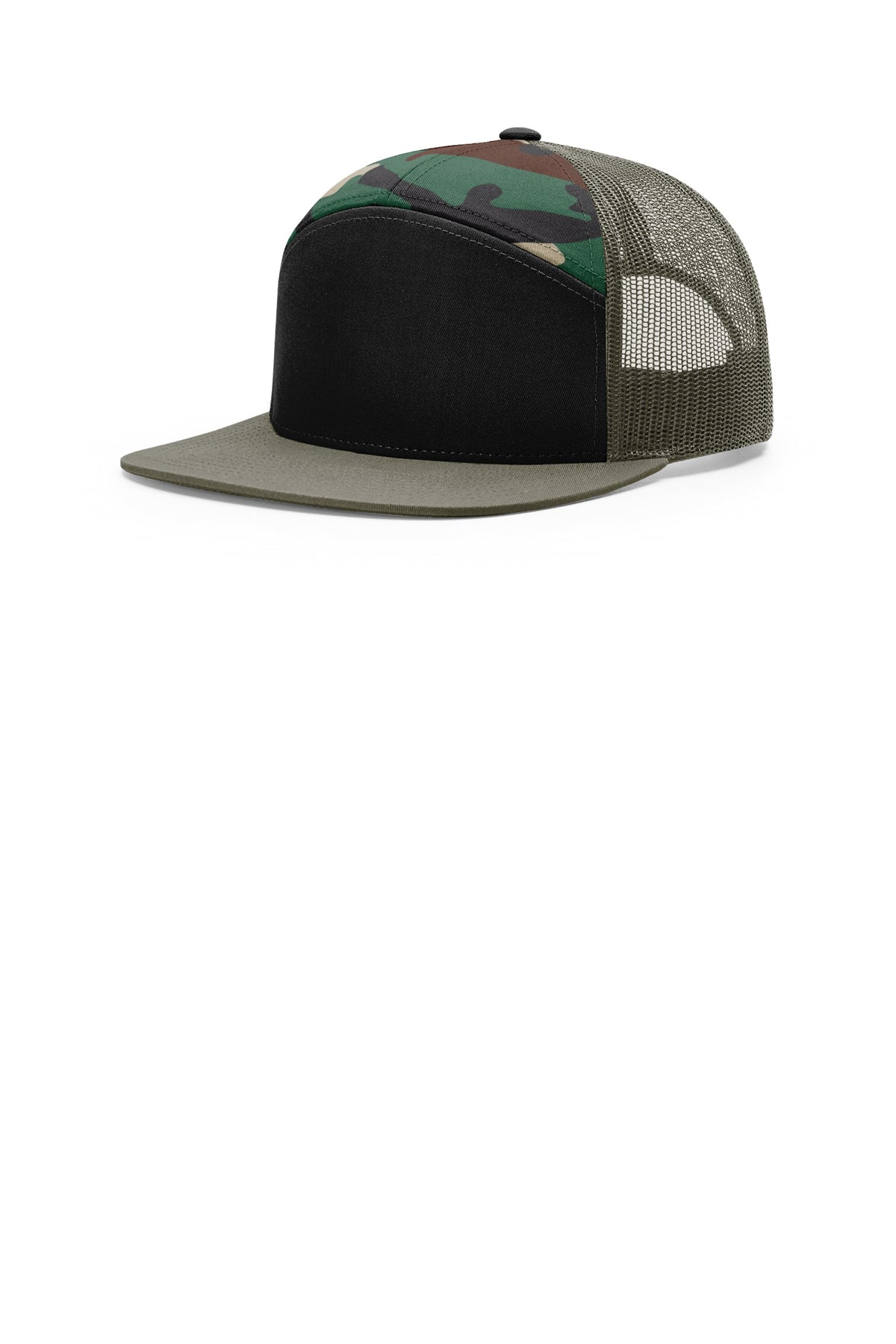 168 Richardson 7-Panel Trucker - Black/ Green Camo/ Loden