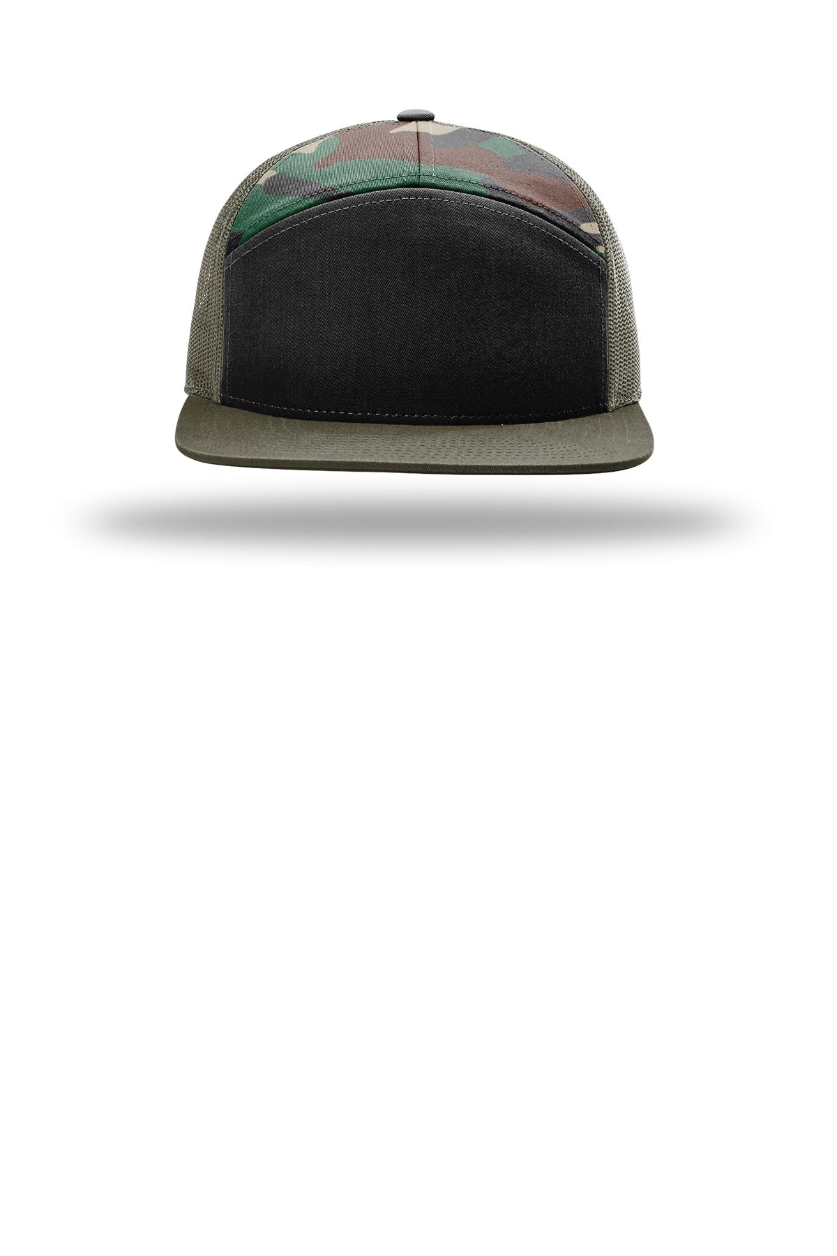 168 Richardson 7-Panel Trucker - Black/ Green Camo/ Loden